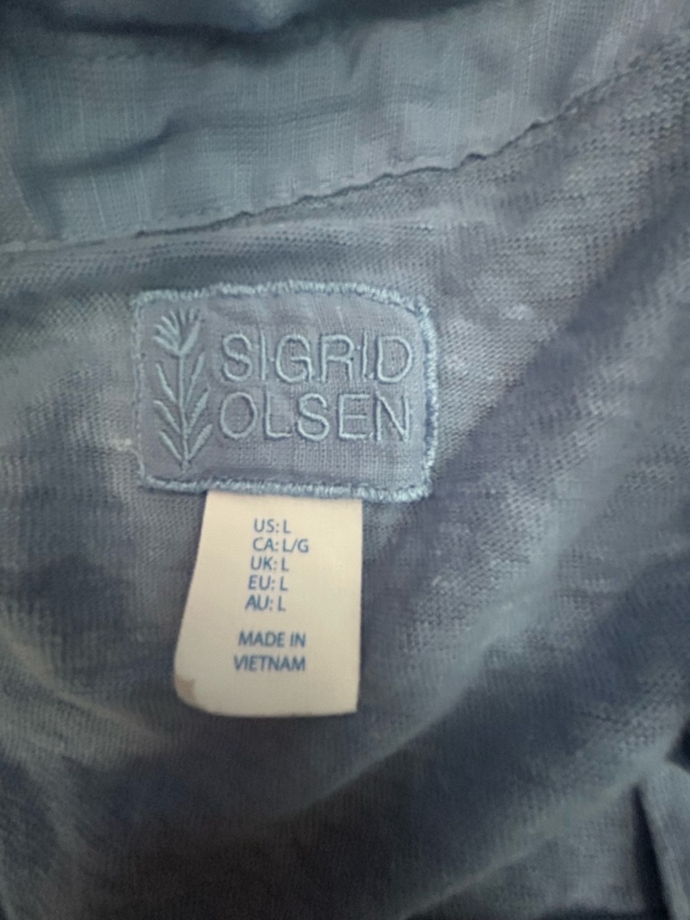 Sigrid Olsen Light Blue Linen Rolled Sleeve Button Front Shirt Sz L - Picture 3 of 4